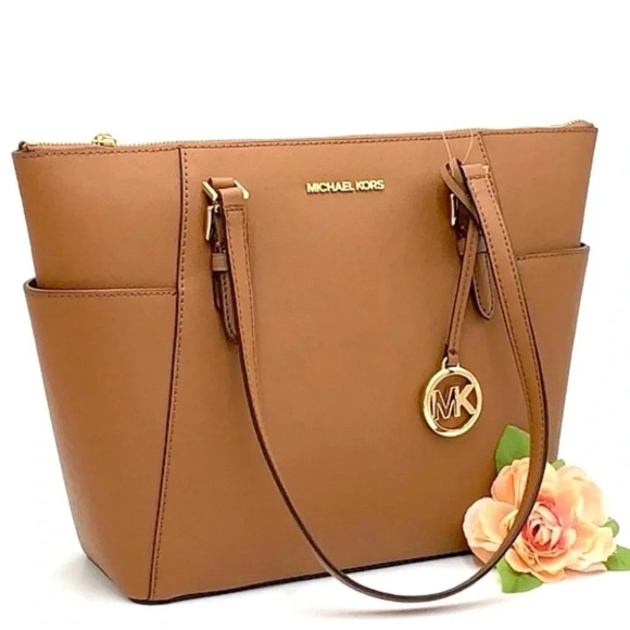 MICHAEL KORS CHARLOTTE LARGE TOP ZIP TOTE BAG LUGGAGE BROWN (NWT) - Picture 2 of 14
